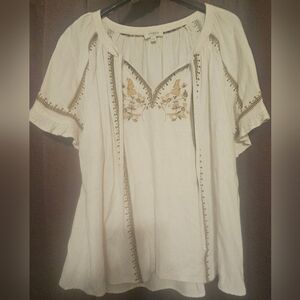 UMGEE Embroidered Cream Women's Top Size Large